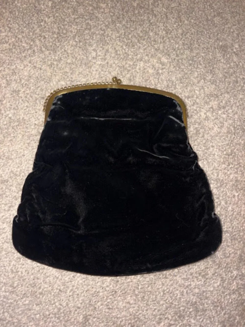 Vintage Garay Black Velvet Folding Clutch Purse, Kiss Lock Rhinestone Trim
